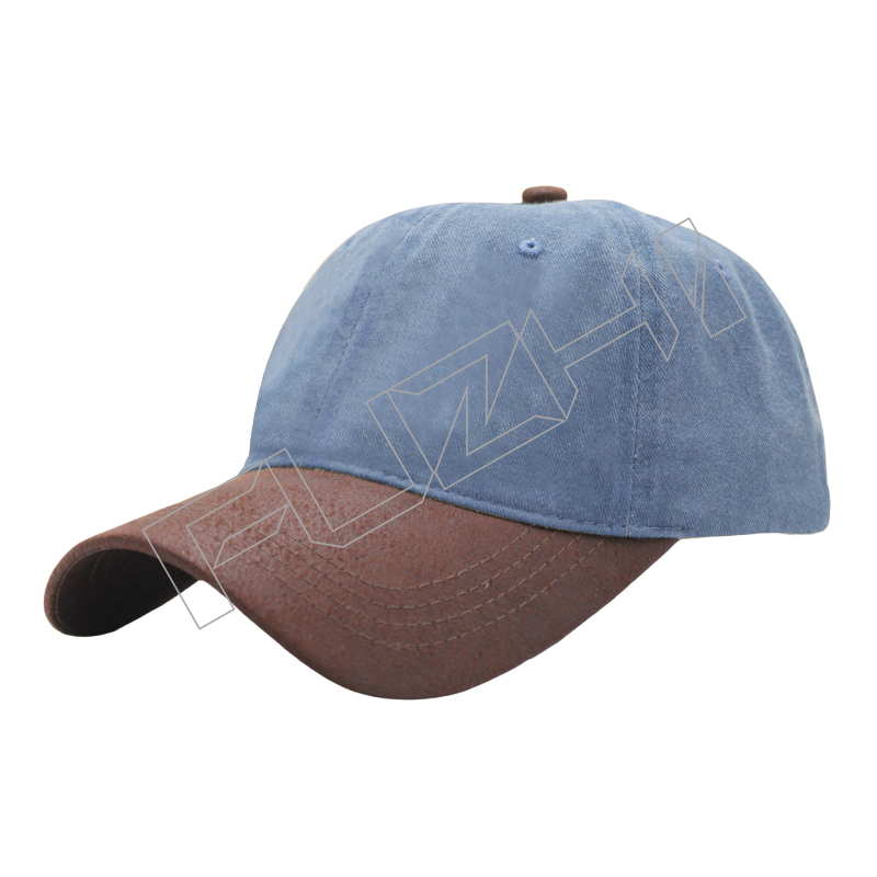 FZBC-6108 Vintage street style baseball cap washed vintage to make old soft top cap two-tone splicing PU leather peak washed vintage cap