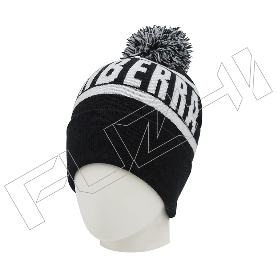 FZBH20250623-4 Jacquard text pattern Knitted pom beanie