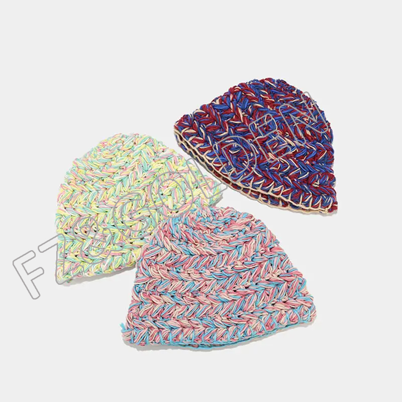 FZBH20250626-2 Excellent  New fashion Top quality Winter Bucket Knit Cloche Color Warm Crochet Cap rainbow hats