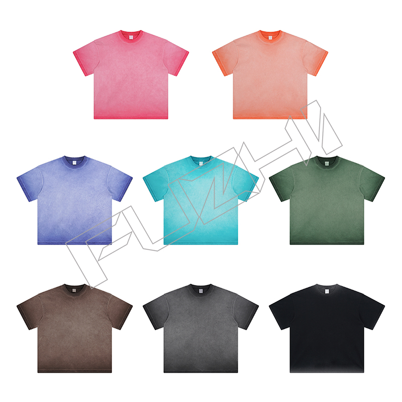 FZWT-1002 New fashion unisex dyed and worn-out water washed cotton terry short sleeved shorts set...