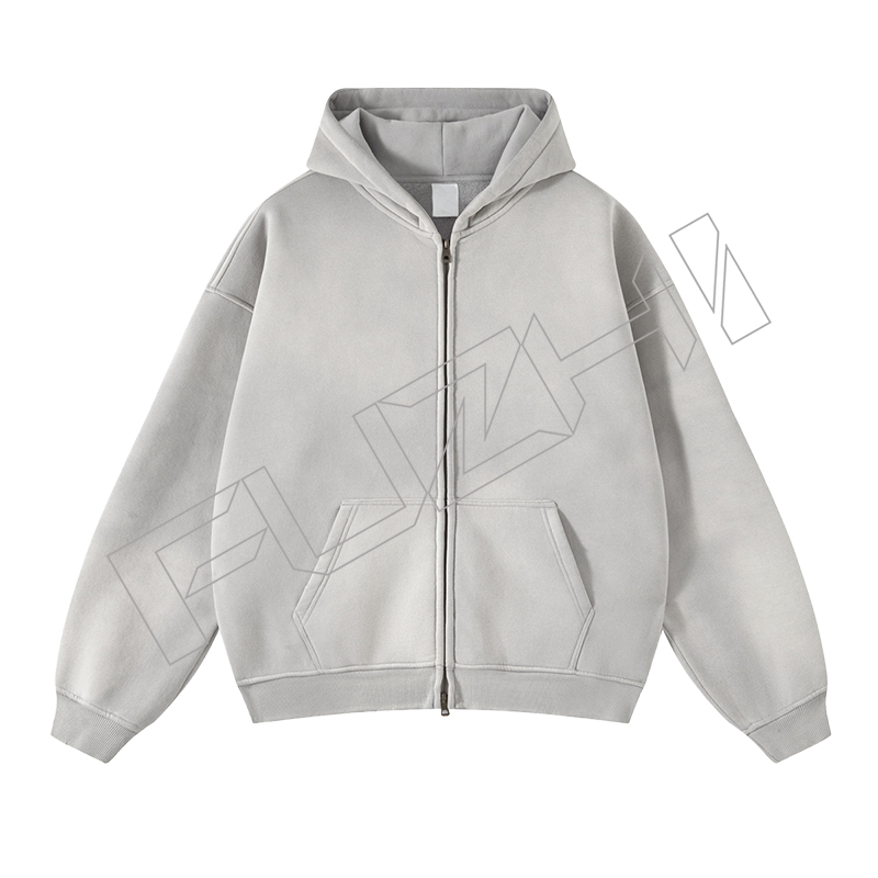 FZWH-1004 Fashion high quality unisex color washed  zip hoodie & pants washed hoodie set washed fleece or terry hoodie and pants