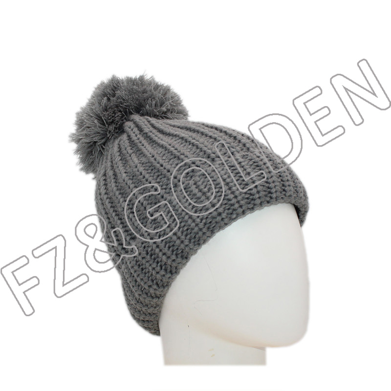 Export Acrylic Beanie - 
 Polyester Knitted Hat With Ball  - FUZHI