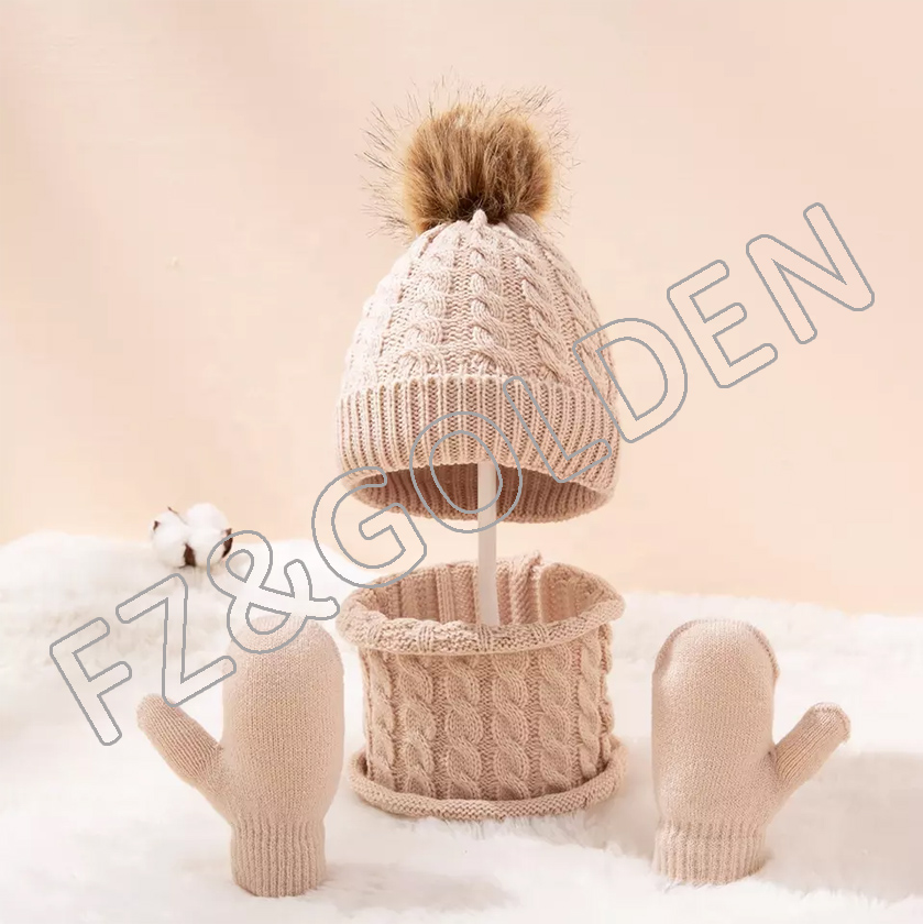 OEM/ODM Sports Glove Factory - 
 winter custom jacquard knit fleece lined cute beanie hat and scarf and glove set for children  - FUZHI
