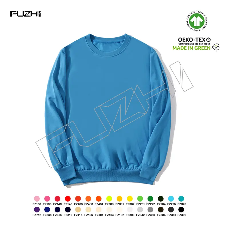 FZSW-1000 Loose casual solid color men and women terry sweatshirt crew-neck sports long-sleeved tops simple solid color with sweatshirt