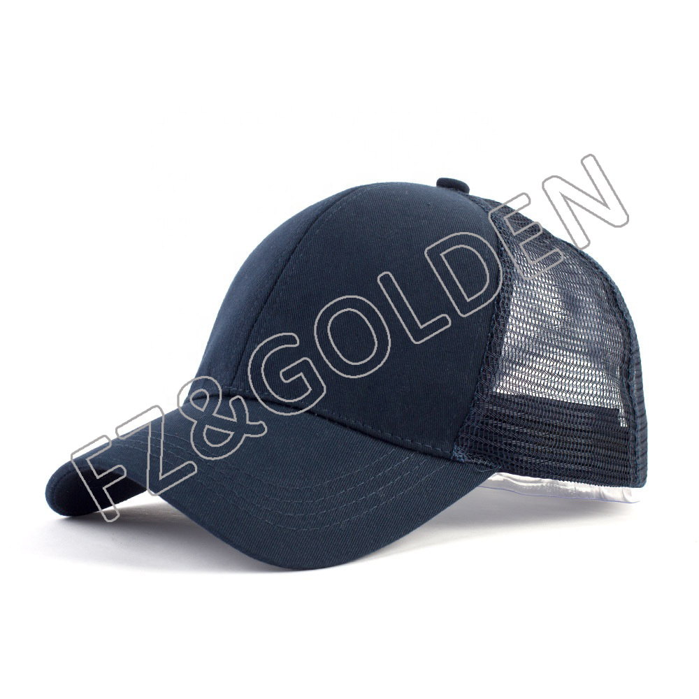 Cheapest Custom Cap Supplier - 
 2021 Short Brim Pony Tail Mesh Back Baseball Cap  - FUZHI