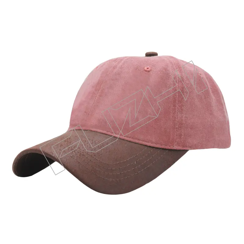 FZBC-6108 Vintage street style baseball cap washed vintage to make old soft top cap two-tone splicing PU leather peak washed vintage cap