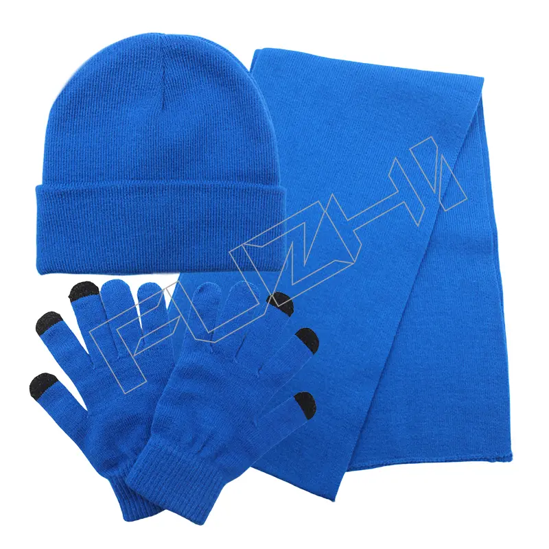 FZSC-3021 Customized men and women’s  winter warm knitted beanie scarf glove set outdoor weatherproof acrylic knitted beanie scarf  glove