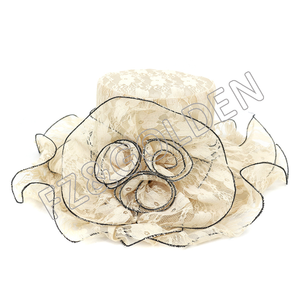 Wholesale Golf Hat Manufacturer - 
 Women's Tea Party Sun Church Kentucky Derby Wide Brim Mesh Flowers ladies fashion hats  - FUZHI