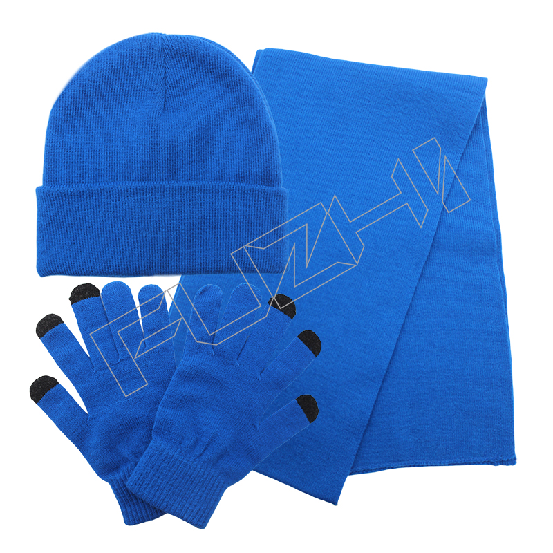 FZSC-3021 Customized men and women's  winter warm knitted beanie scarf glove set outdoor weatherp...