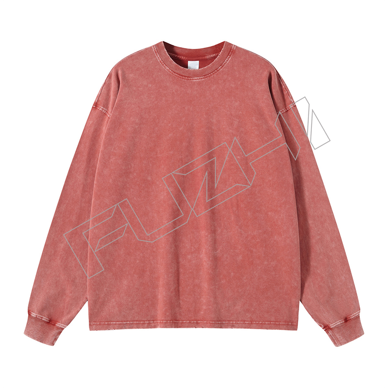 FZWT-1001 New fashion man and woman unisex color washed cotton casual loose long sleeve T-shirt