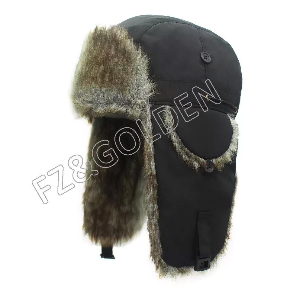Custom russian style fur Snow earflap Cap Plush fur Ski trapper Bomber Winter Hat