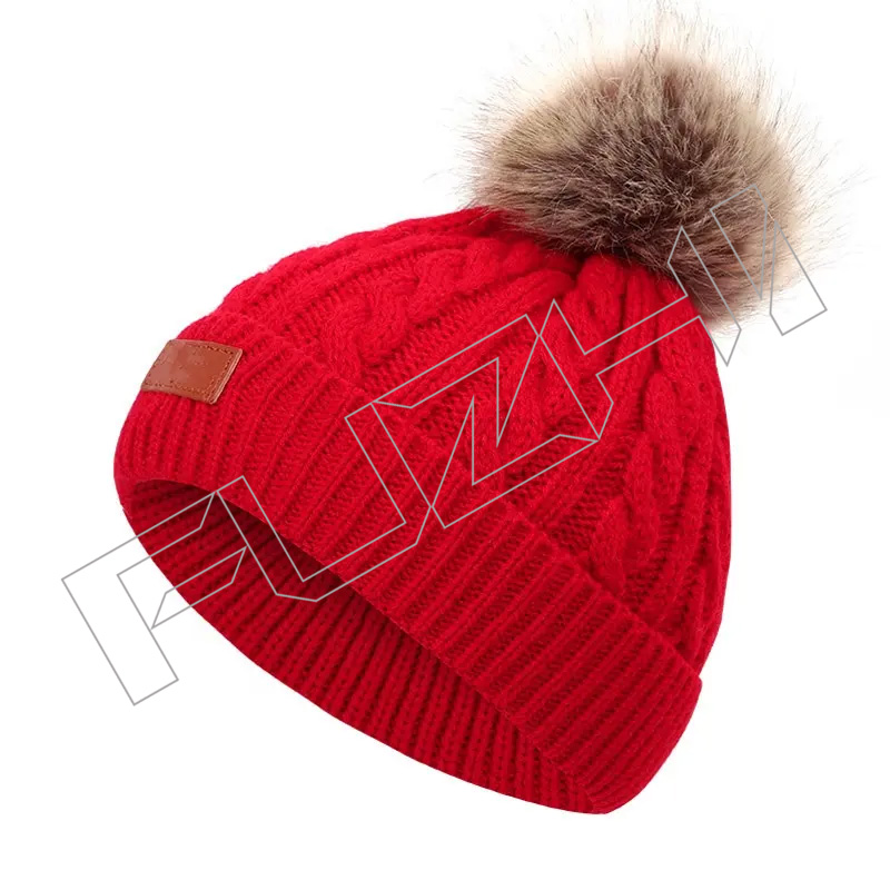 FZBH20250625 Hot Sale Custom Logo Knitted Knit Cap Beanie Hat winter hats Pom Pom for Baby and Kids