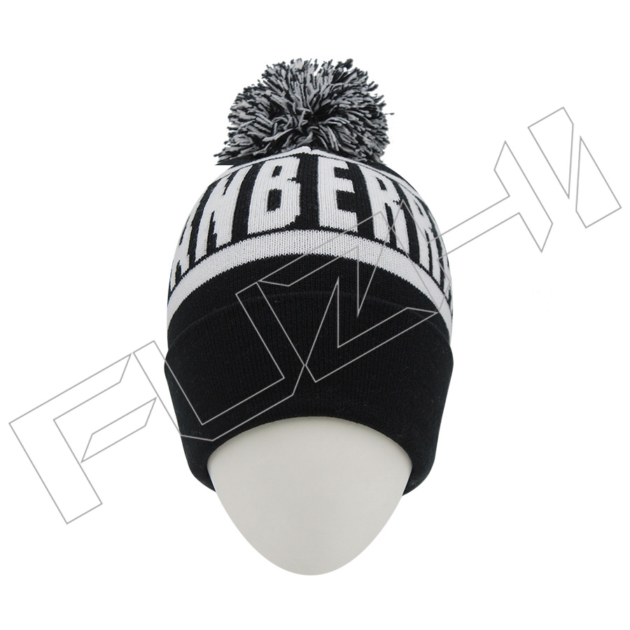 FZBH20250623-4 Jacquard text pattern Knitted pom beanie