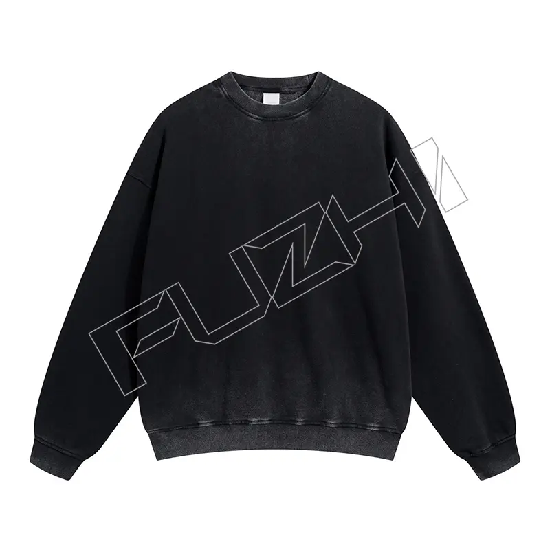 FZWT-1001  New fashion men and women color unisex distressed washed terry round neck sweatshirt(fleece)