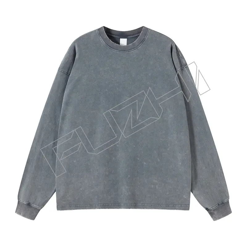 FZWT-1001 New fashion man and woman unisex color washed cotton casual loose long sleeve T-shirt
