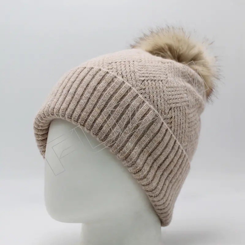 FZBH-1022 New women’s winter solid color wool warm beanie, scarf and glove three-piece set anti-cold wool ball and cashmere knitted set