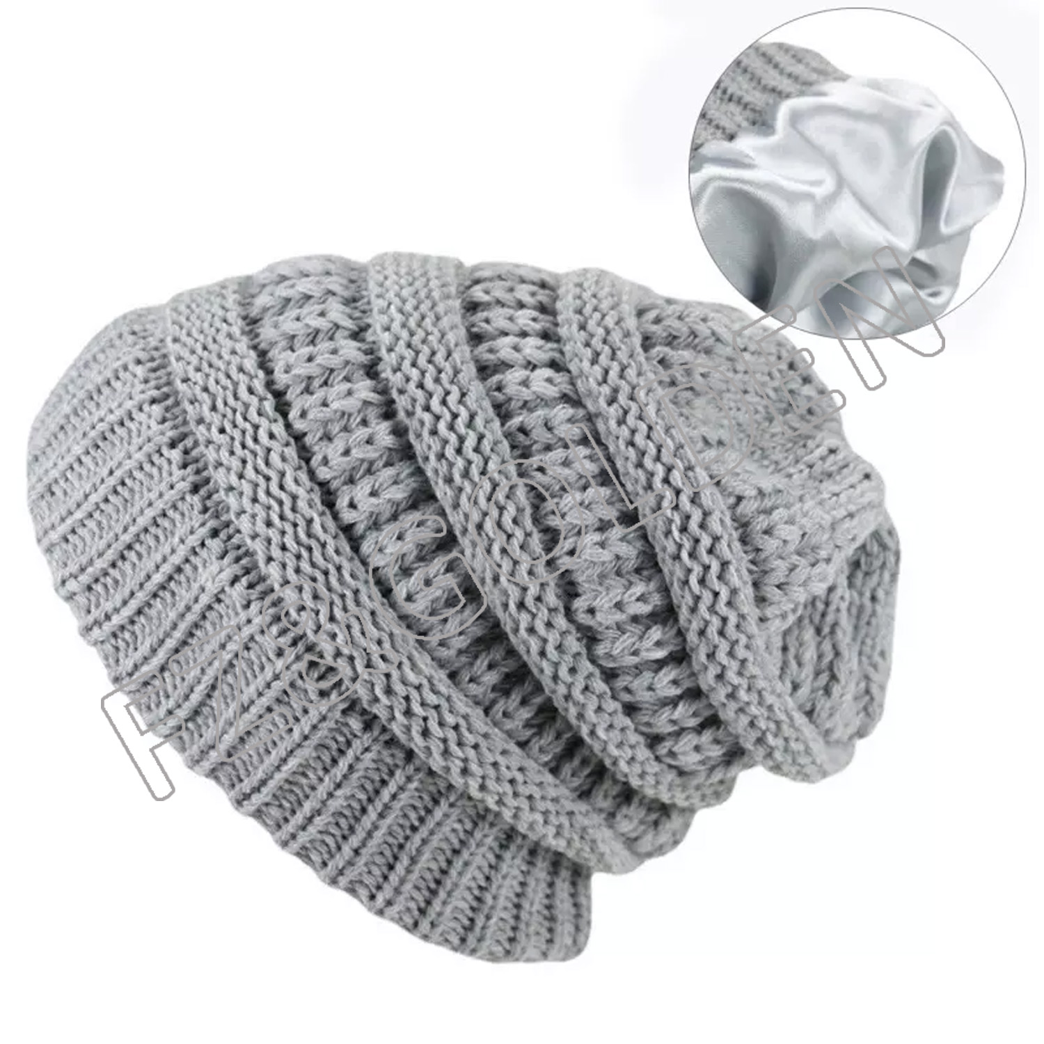 FZBH20250729-3 winter knitting knitted silk satin lined beanie hat for women