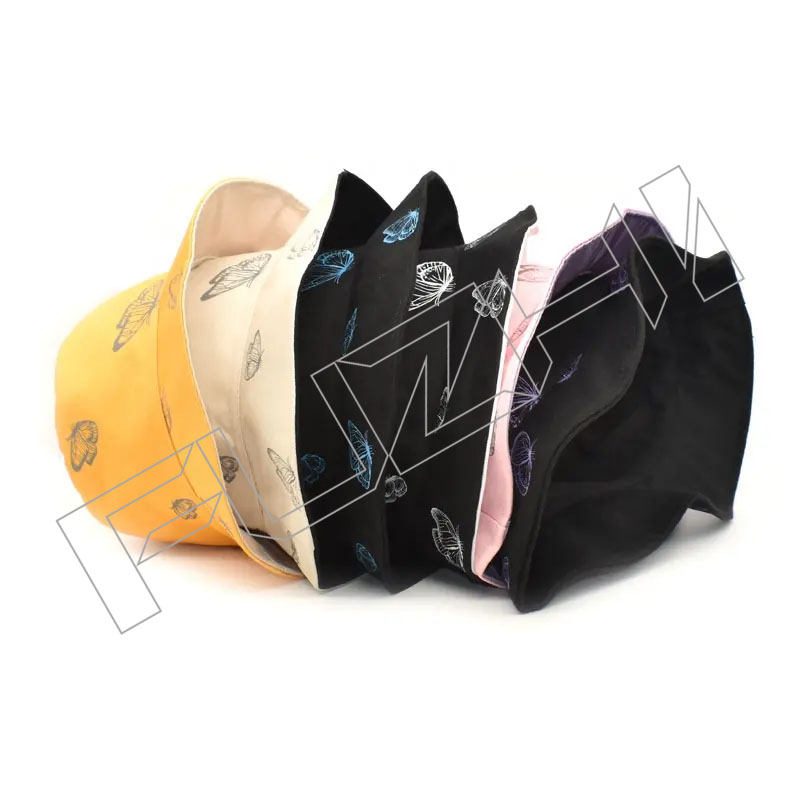 FZFH20250625-7 Printed butterfly fisherman cotton panama bucket sun dome flat top hat