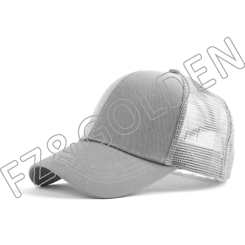 Cheapest Custom Cap Supplier - 
 2021 Short Brim Pony Tail Mesh Back Baseball Cap  - FUZHI