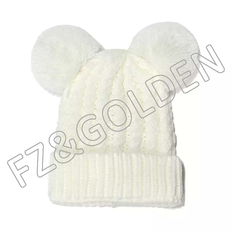FZBH20250716-1 Manufacture Keep Warm Baby Kids Wool Bowknot Knitted Double PomPom Beanie Winter Hats With Bow