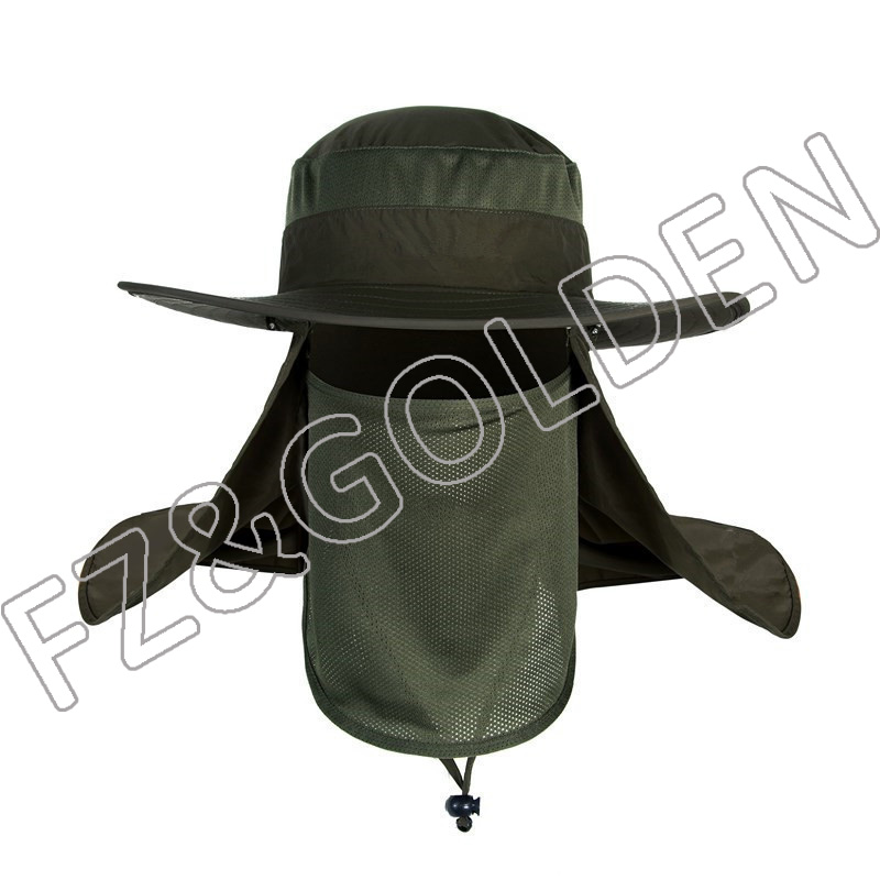 Wholesale Mesh Hat - 
 Wide Brim Breathable Mask Necklace Bucket Fishing Sun Hats   - FUZHI
