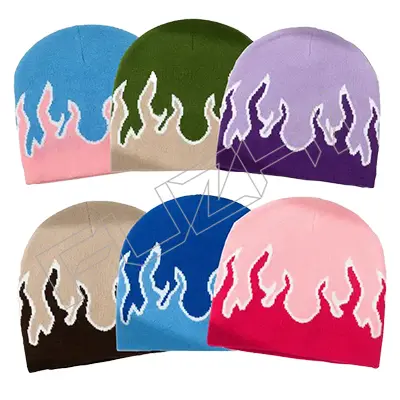 FZBH20250623 OEM acrylic graphic design fashion streetwear winter warm knitted hat full jacquard logo print custom skull beanies with custom