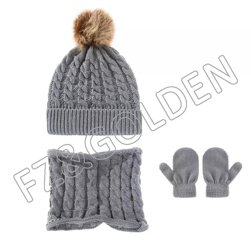 OEM/ODM Sports Glove Factory - 
 winter custom jacquard knit fleece lined cute beanie hat and scarf and glove set for children  - FUZHI