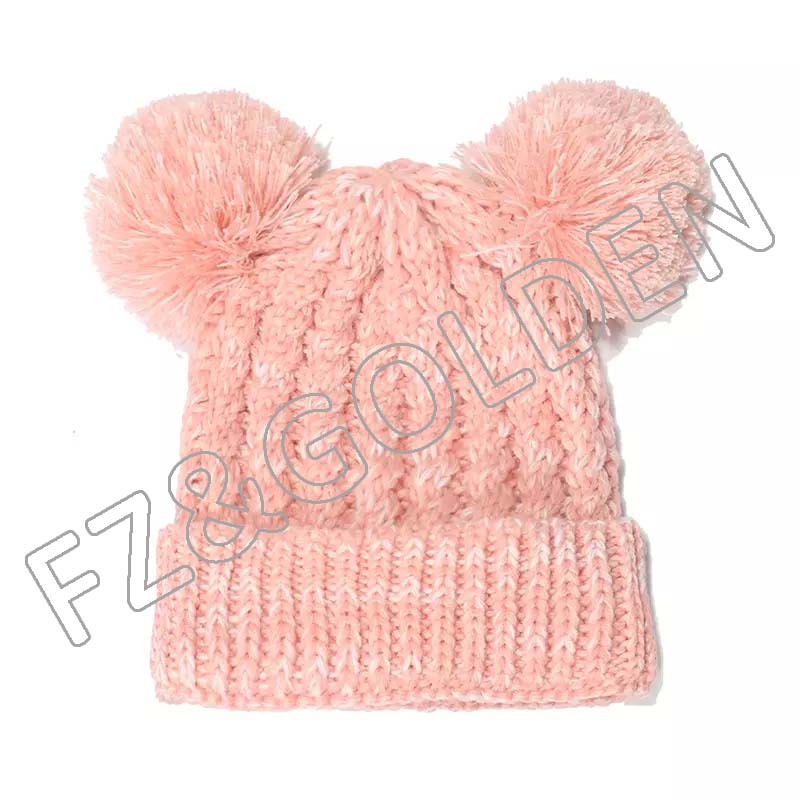 FZBH20250716-1 Manufacture Keep Warm Baby Kids Wool Bowknot Knitted Double PomPom Beanie Winter Hats With Bow
