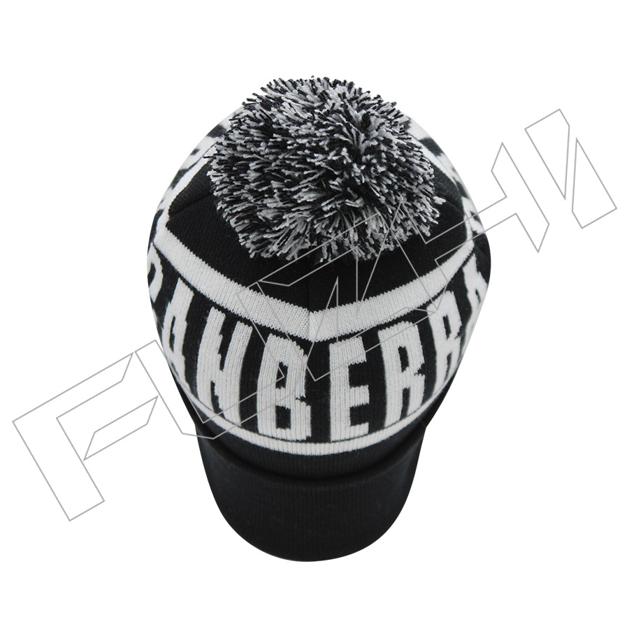 FZBH20250623-4 Jacquard text pattern Knitted pom beanie