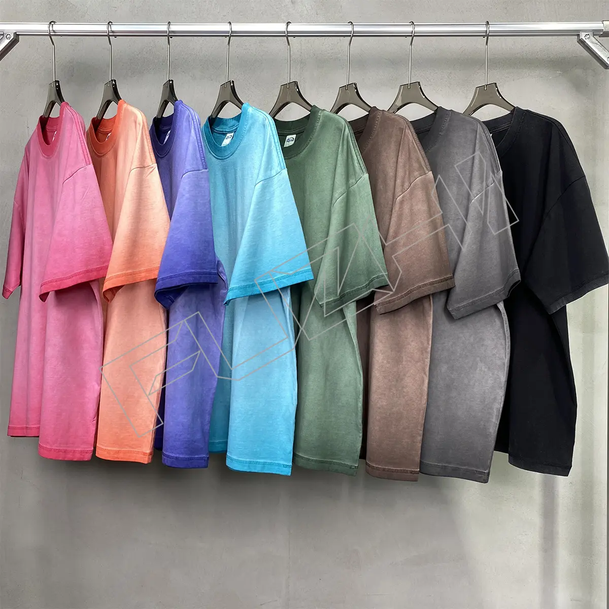 FZWT-1002 New fashion unisex dyed and worn-out water washed cotton terry short sleeved shorts set washed cotton T-shirt shorts