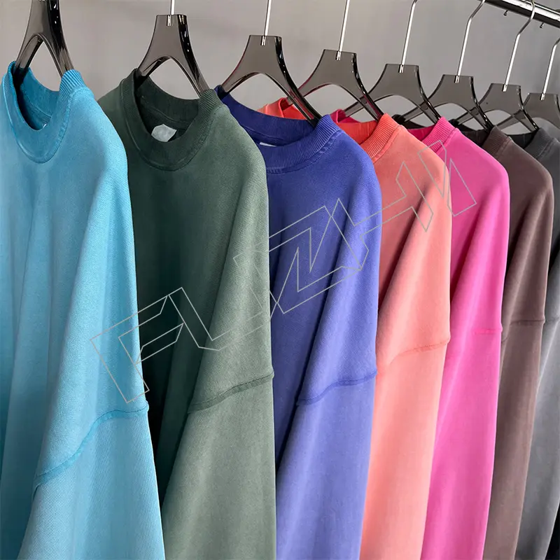 FZWT-1001  New fashion men and women color unisex distressed washed terry round neck sweatshirt(fleece)