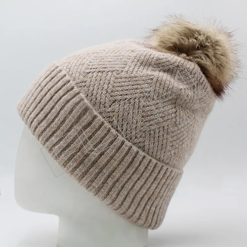 FZBH-1022 New women’s winter solid color wool warm beanie, scarf and glove three-piece set anti-cold wool ball and cashmere knitted set