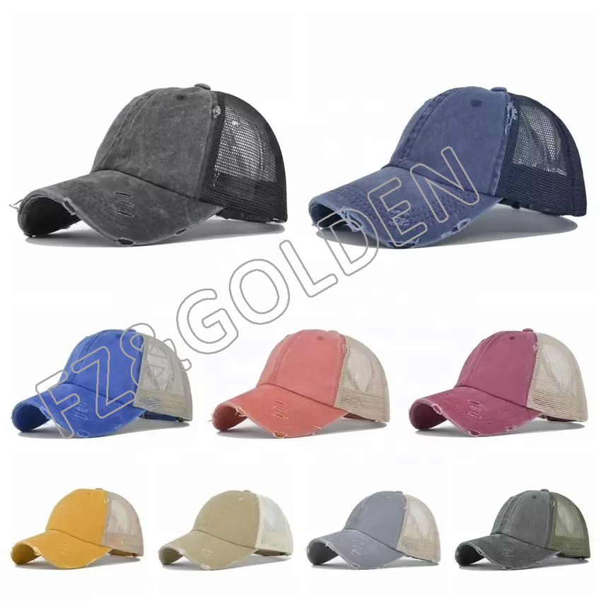 FZBC20250716-1 New arrival Custom Logo Distressed Vintage 6 Panel Ladies Womens Cris Cross Ponytail Dad Hats Baseball Caps