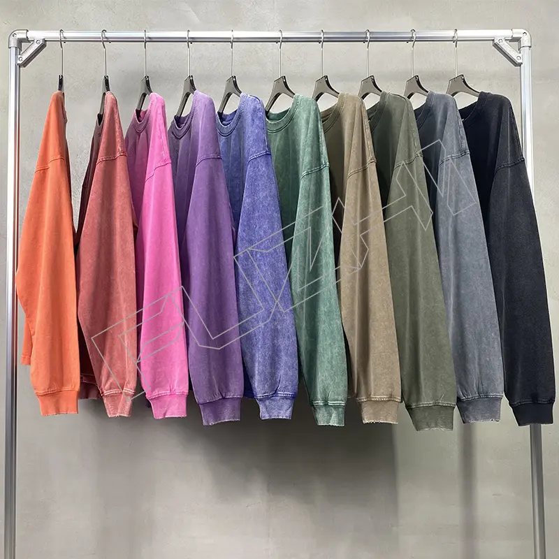FZWT-1001 New fashion man and woman unisex color washed cotton casual loose long sleeve T-shirt