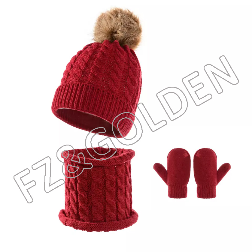OEM/ODM Sports Glove Factory - 
 winter custom jacquard knit fleece lined cute beanie hat and scarf and glove set for children  - FUZHI