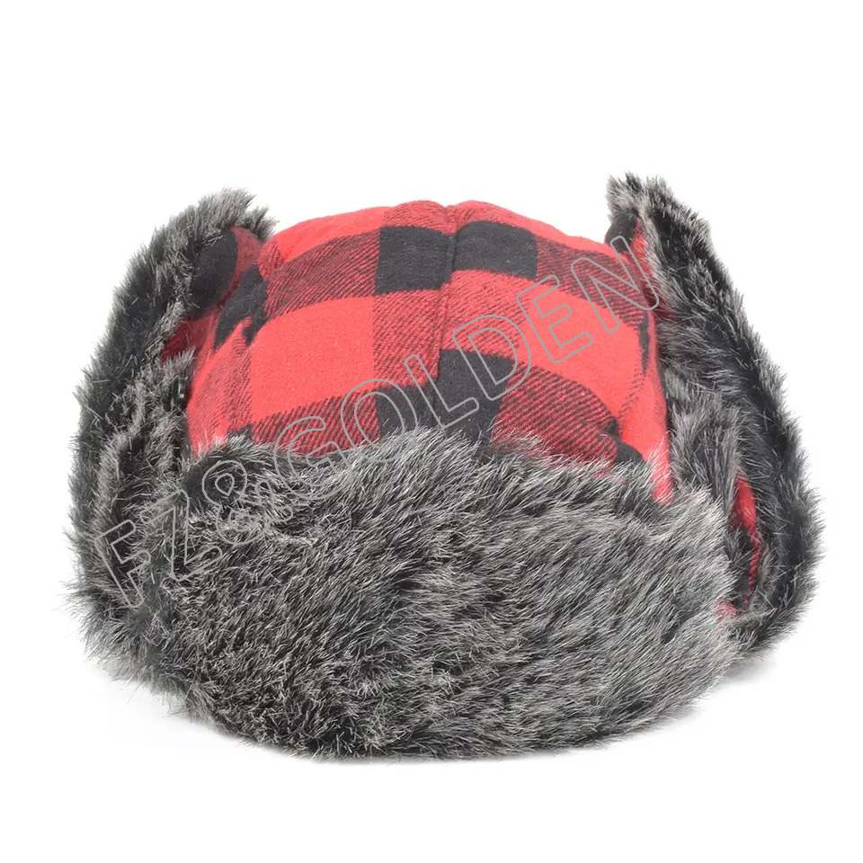 FZWH20250626-3 Russia Trapper Earflap Ear Flap Chin Strap Trooper Hunting SkiWarm Windproof Checked Winter Hats