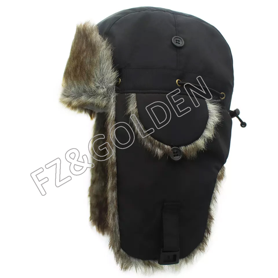 FZWH20250716 Custom russian style fur Snow earflap Cap Plush fur Ski trapper Bomber Winter Hat