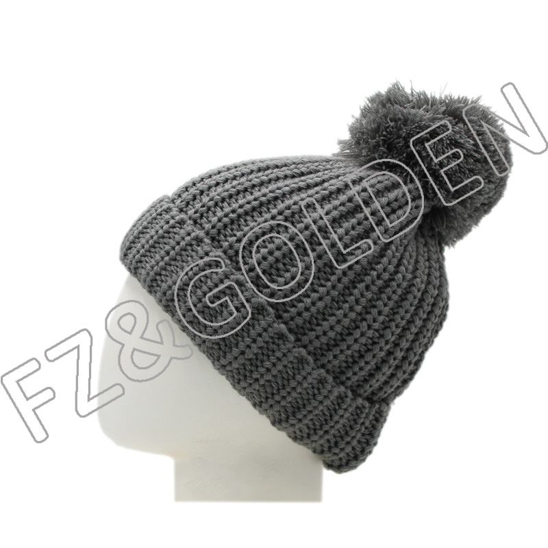 Export Acrylic Beanie - 
 Polyester Knitted Hat With Ball  - FUZHI
