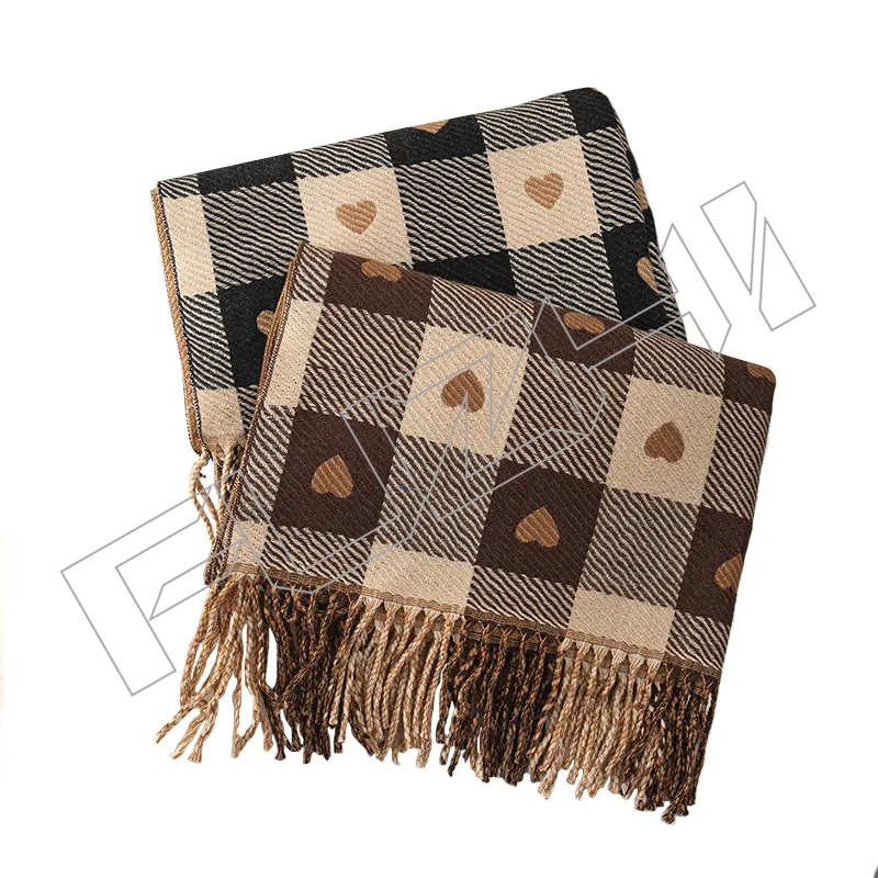Plaid Love pattern scarf women Cashmere Thickened warm Neckband Tassel shawl