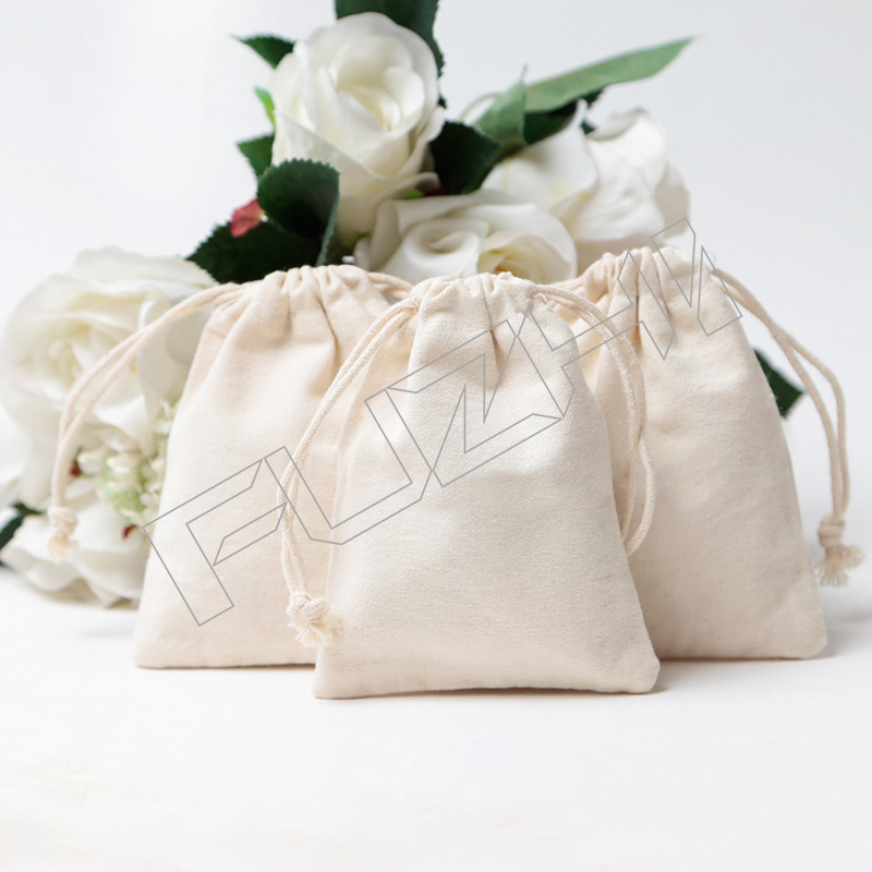 FZSB-1004 Recyclable bundle pocket bag bundle mouth drawstring shopping bag recycle cotton small cloth bag can print logo