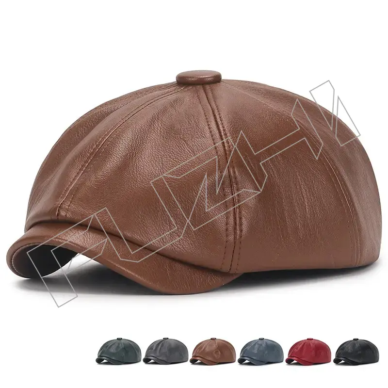 FZBH-20250625-2  Classic French Style Adjustable PU Simil Femme En Cuir Artist Painter leather beret hat for women