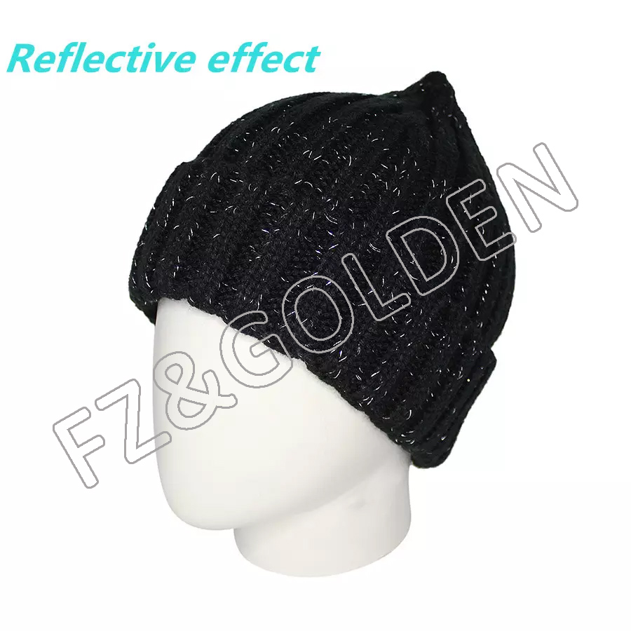 China Pom Beanie Manufacturers - 
 Visibility safe protection luxury knitted toque sports glow in dark reflective beanie hat for night  - FUZHI