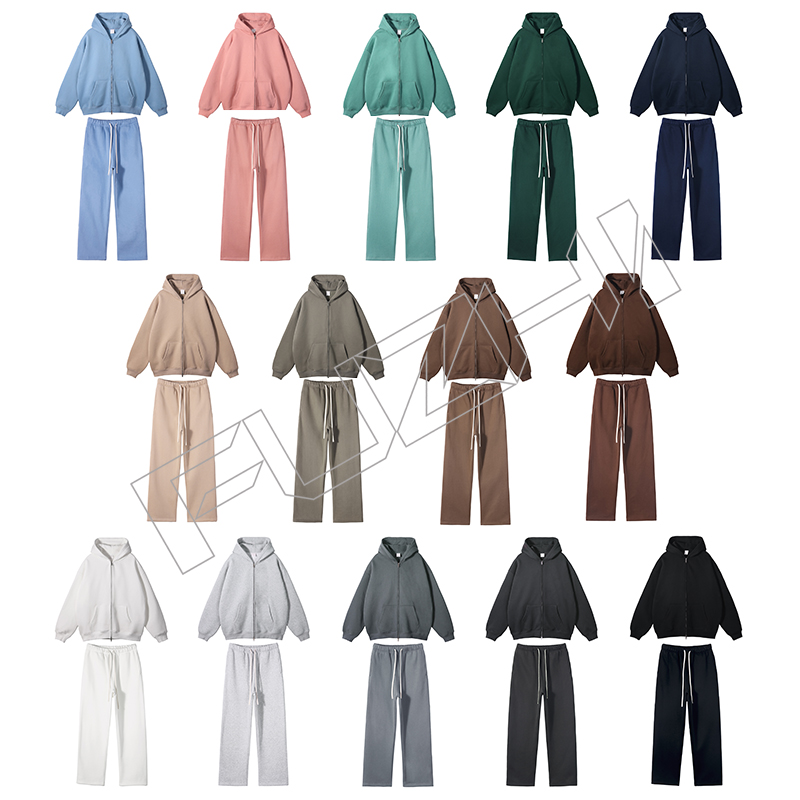 FZHP-1002 New fashion unisex sports zip hoodie & pants color zip hoodie set fleece zip hoodie & pants