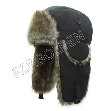 FZWH20250716 Custom russian style fur Snow earflap Cap Plush fur Ski trapper Bomber Winter Hat