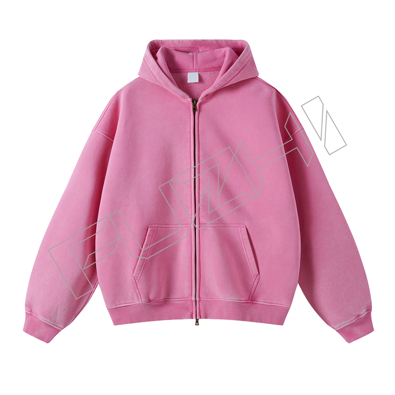 FZWH-1004 Fashion high quality unisex color washed  zip hoodie & pants washed hoodie set washed fleece or terry hoodie and pants