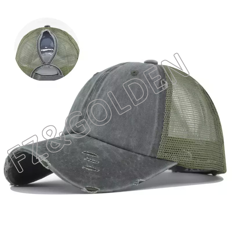 FZBC20250716-1 New arrival Custom Logo Distressed Vintage 6 Panel Ladies Womens Cris Cross Ponytail Dad Hats Baseball Caps