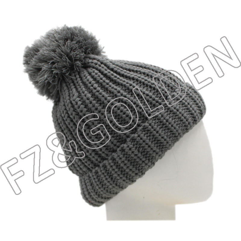 Export Acrylic Beanie - 
 Polyester Knitted Hat With Ball  - FUZHI