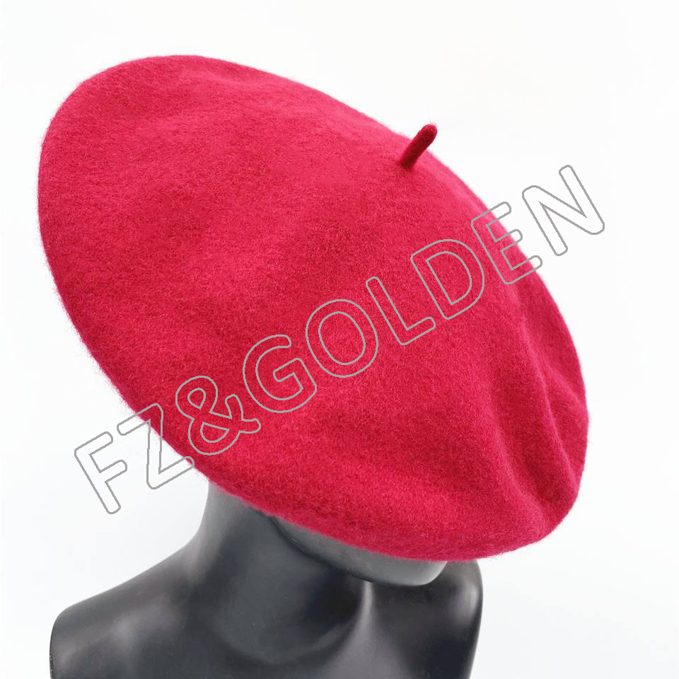 Export Pompom Knitted Hat Factory - 
 Wholesale Custom 100% Wool Female Warm France Berets Hat  - FUZHI