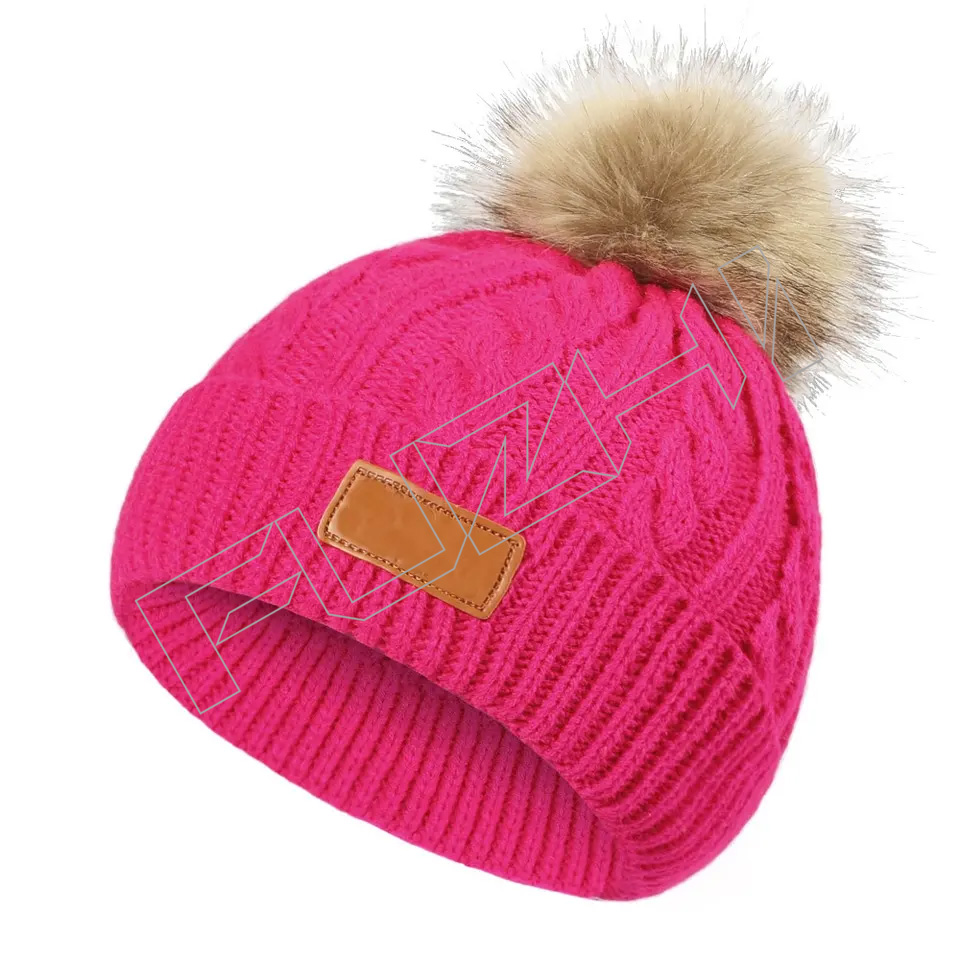 FZBH20250625 Hot Sale Custom Logo Knitted Knit Cap Beanie Hat winter hats Pom Pom for Baby and Kids