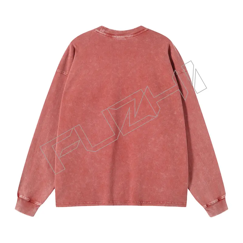 FZWT-1001 New fashion man and woman unisex color washed cotton casual loose long sleeve T-shirt